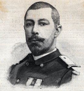 Portrait of Antoine Mizon, French explorer in Africa. Engraving in 