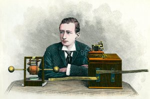 Portrait of Guglielmo Marconi (1874-1937), Italian physicist, inventor of the telegraph. Engraving around 1900. Private collection