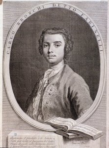 Portrait of Italian castrato Carlo Broschi called Farinelli. Engraving. 1735 by Anonymous Anonymous