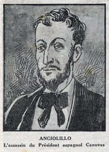 Portrait of Michele Angiolillo Lombardi, Italian anarchist (1871-1897) assassin of the President of the Spanish Council, Antonio Canovas del Castillo (1828-1897). Engraving in L