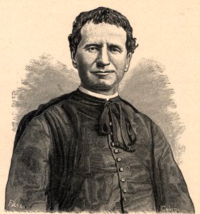 Portrait of Saint John Bosco or Don Bosco (Giovanni Melchior Bosco) (1815-1888) 19th century (engraving)