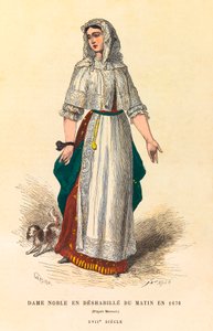 Portrait of a noble lady in the morning dress in 1676 (engraving) - private collection