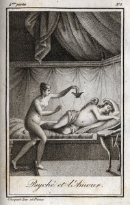 Psyche and Love. Engraving of 1819 in Lettres a Emilie sur la mythologie by Charles Albert Demoustier (1760-1801). Private collection. by Anonymous Anonymous