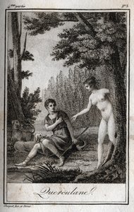 QUERCULANES, nymphs, channel protectors. Engraving from 1819 in “Lettres a Emilie sur la mythologie” by Charles Albert Demoustier. Private collection. by Anonymous Anonymous