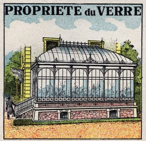 Radiation and conductibility: a glass greenhouse uses one of the properties of glass to be transparent to light heat and not to dark heat. Anonymous illustration from 1925. Private collection. by Anonymous Anonymous