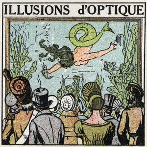 Reflection of light: optical illusion. Using an ice cream to give the illusion of a woman fish. Anonymous illustration from 1925. Private collection. by Anonymous Anonymous