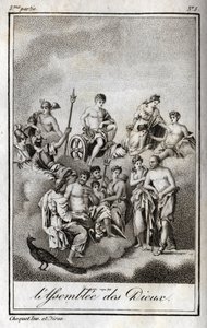 Representation of the Assembly of the Gods on Mount Olympus or Twelve Olympians. Engraving from 1819 in 