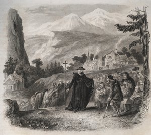 Saint Francis de Sales, Bishop of Geneva on a Pastoral Visit. Engraving from 1846 in 