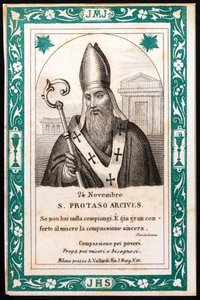 Saint Protais, Bishop of Milan. Pious image. Postcard. The beginning of the 20th century. Private Collection by Anonymous Anonymous