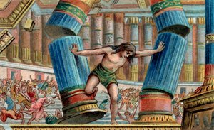 Samson bringing down the Temple of Dagon - Chromolithography - Private collection by Anonymous Anonymous