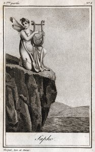 Sapho, Greek poet of Antiquity. Engraving from 1819 in 