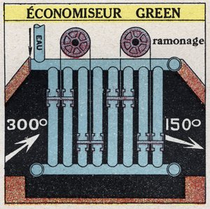 Steam generators: Green economizer for a boiler. Anonymous illustration from 1925. Private collection. by Anonymous Anonymous