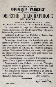 Telegraphic News of Tours of 9/12/1870 by Léon Gambetta
