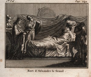 The Death of Macedonian King Alexander the Great (356-323 BC) - The Death of Alexander the Great (356-323 BC) - King of Macedonia (336-323 BC) - from The Youth Rollin or Selected Pieces of Ancient and Roman Stories 1816 - Private collection