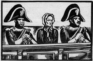 The Henriette Cornier case, represented at the stand in her trial for the murder of an infant, near her employers in November 1825. Illustration taken from 