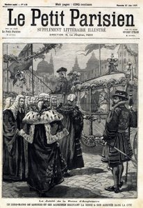 The Jubilee of the Queen of England Victoria: the Lord Mayor of London Horatio Davies (1819-1901) and his aldermen receiving the Queen arriving in the city. In Le Petit Parisien on 27/06/1897 by Anonymous Anonymous