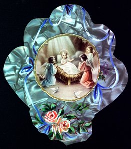 The Nativity: The Child Jesus surrounded by angels - Pious image - Dentelee postcard - Private collection by Anonymous Anonymous