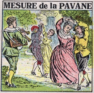 The art of sounds: measuring the pavane (dance). Anonymous illustration from 1925. Private collection. by Anonymous Anonymous