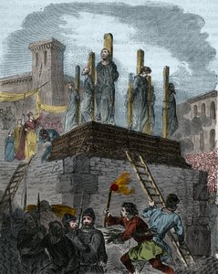 The case of the Heretics of Orleans: canons were sentenced to the stake for heresy in Orleans in 1022. (first stake in the history of the struggle against heresy in the West under the rule of Robert II the Pious (996-1031). Engraving of the 19th century. by Anonymous Anonymous