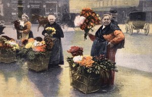 The Chrysanthemum Party: Chrysanthemum Merchant on the Street. Engraving in 