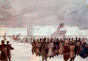 The crowd in Senate Square during the Decembrist revolt in 1825 by Anonymous Anonymous
