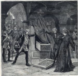 The stage of cellars in the play "Catherine of Russia" at the theatre of Cathelet Paul Ginisty and Charles Samson. Engraving in "Le Petit Parisien" by Anonymous Anonymous