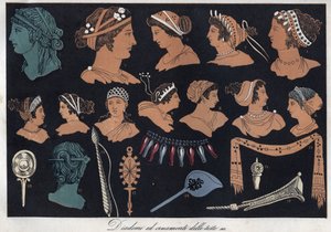 Tiaras and Ornaments of Heads in Ancient Greece - Engraving from 
