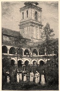 View of the Dominican Convent in Quito, Ecuador. Engraving in 