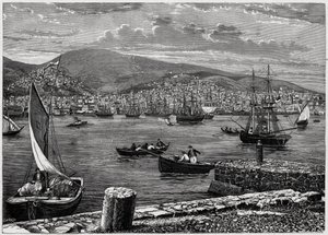 View of the island of Syra in Greece. Engraving in 