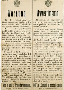 Warning After the Escape of Italian Prisoners of War on February 16th 1916 by Anonymous Anonymous