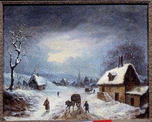 Winter landscape. A carriage on a snow-covered road by Anonymous Anonymous