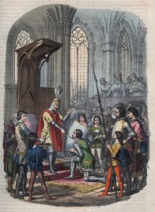 Knighting - Arthur I, Duke of Brittany or Arthur Plantagenet, after taking Gournay-en-Bray, knighted by Philip II or Philip Augustus