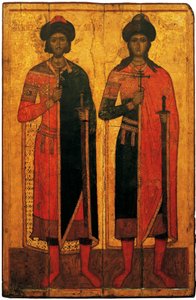 Saints Boris and Gleb, Mid 14th century by Anonymous Russian icon painter