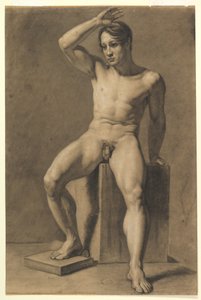 Seated Male Nude (recto); Male Nude Walking (verso) by Anselm Feuerbach