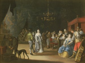 The Banquet, a Couple Dancing with Feasting and Revelling in the Background by Anthonie Palamedesz