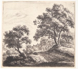 Farmer Crossing a Wide Country Road by Anthonie Waterloo