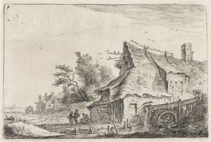 Village Scene with a Watermill by Anthonie Waterloo
