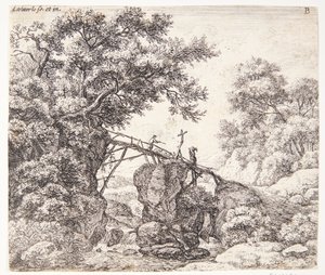 Shepherd on a Sloping Wooden Bridge by Anthonie Waterloo