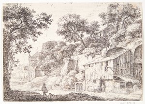 Country Road with Cloaked Man and His Dog by Anthonie Waterloo
