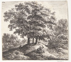 Seated Man and Woman by a Hollow Road