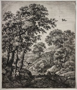 Six large upright landscapes with scenes from the Old Testament: Elijah Fed by the Ravens by Anthonie Waterloo