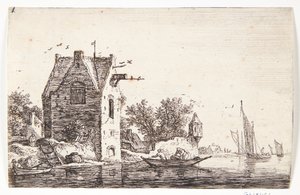 Tower by a River by Anthonie Waterloo