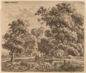 Wooded Landscape with a Bridge by Anthonie Waterloo