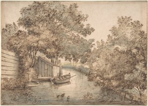 Canal with a Boat and Ducks by Anthonie van Borssom