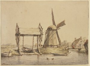 Landscape with Ship Lift and Mill by Anthonie van Borssom