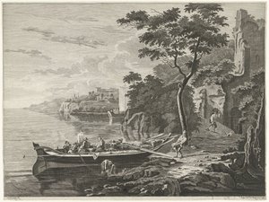 Figures by a Boat in a Mountain Landscape