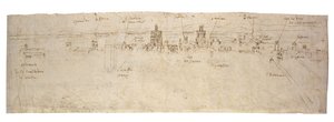 Sketch of the Lagoon of Valencia, la Albufera and Adjacent Coast and Countryside (Recto); Sketches of Several Buildings in Valencia (Verso) by Anthonis van den Wyngaerde
