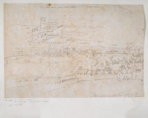 Sheet of Studies of the Palaces of Hampton Court and Richmond and Surrounding Countryside by Anthonis van den Wyngaerde