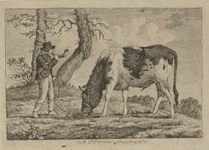 Shepherd with Cow (Studies of Cows, Sheep, and Goats) by Anthony Oberman