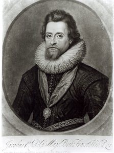 Portrait of James I after a Miniature by Nicholas Hilliard, Engraved by George Vertue